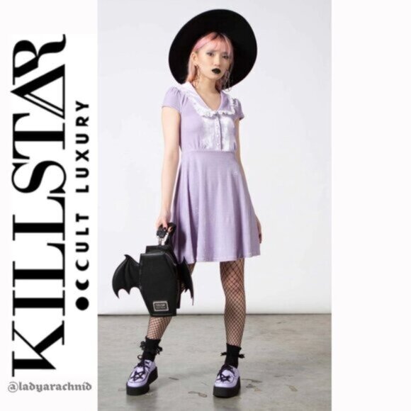 KILLSTAR Every Mourning pastel goth mini dress [PASTEL LILAC] - Picture 3 of 8